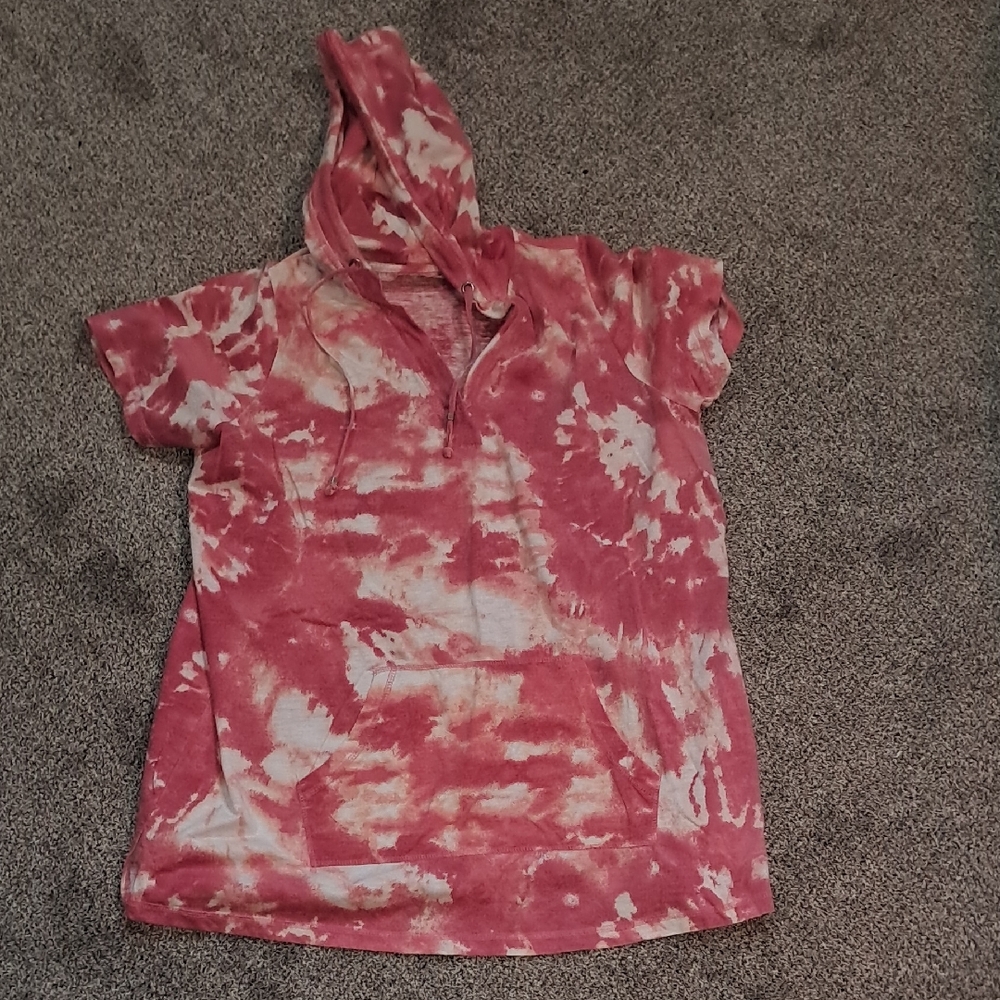 Woman Within Womens Pink And White  Tye Dyed Hooded Tee 1X (18/20)